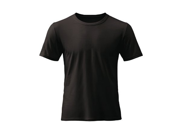 A plain black short-sleeve T-shirt on a white background.